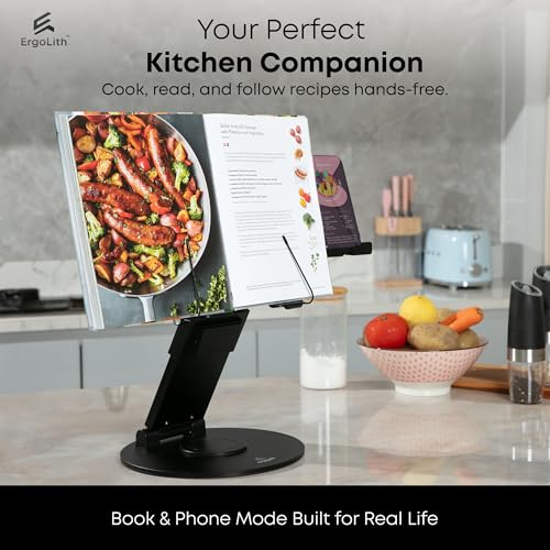 ErgoLith 3 in 1 Laptop Stand for Desk, Book Stand & Phone Holder, Sky Black
