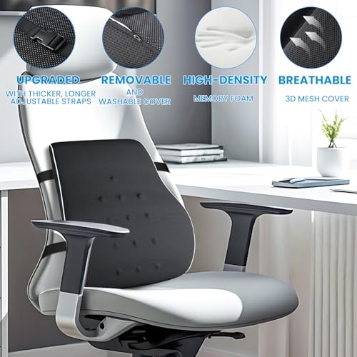 Lumbar Support Pillow for Office Chair, Office Home Essentials,Gifts for Mom,Dad, Back Support Pillow for Car, Chair Cushions,Back Pain Relief Improve Posture,Mesh Cover Double Adjustable Straps