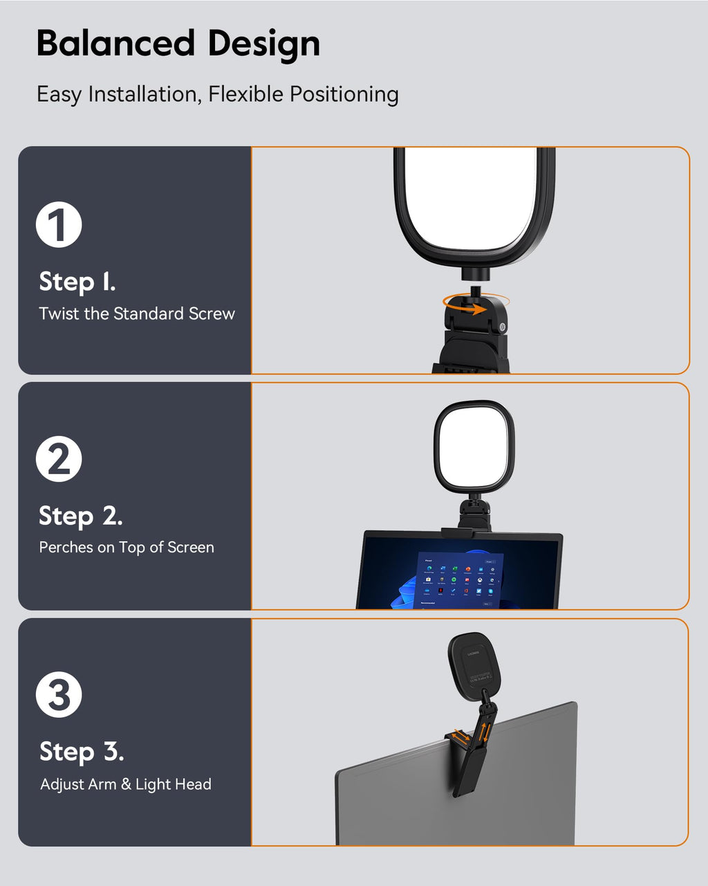 LitONES Webcam Ring Light with Screen-Safe Monitor Clip