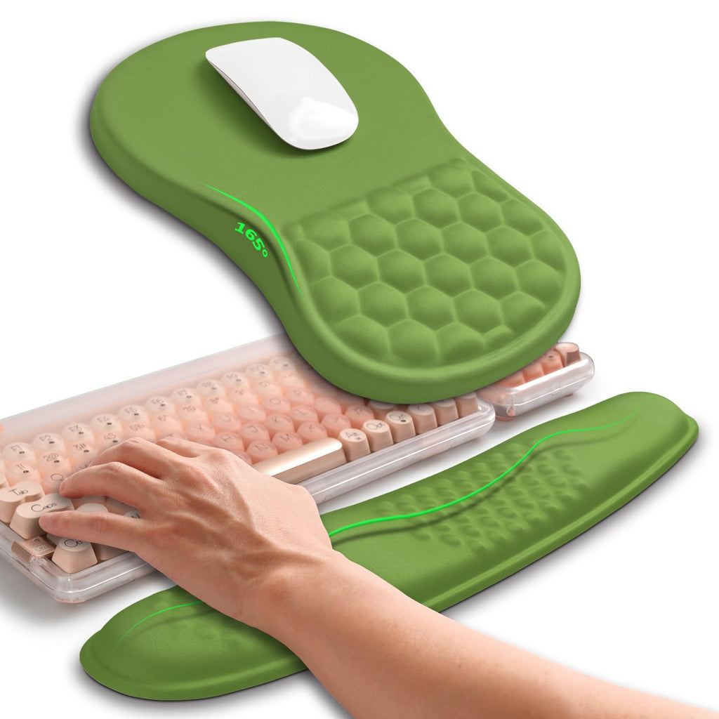 Hokafenle 2in1 Combination, Wave Keyboard Wrist Rest and Ergonomic Curvature Mouse Pad Wrist Support for Relieve Wrist Pain, Filled with Soft Cushion Memory Foam