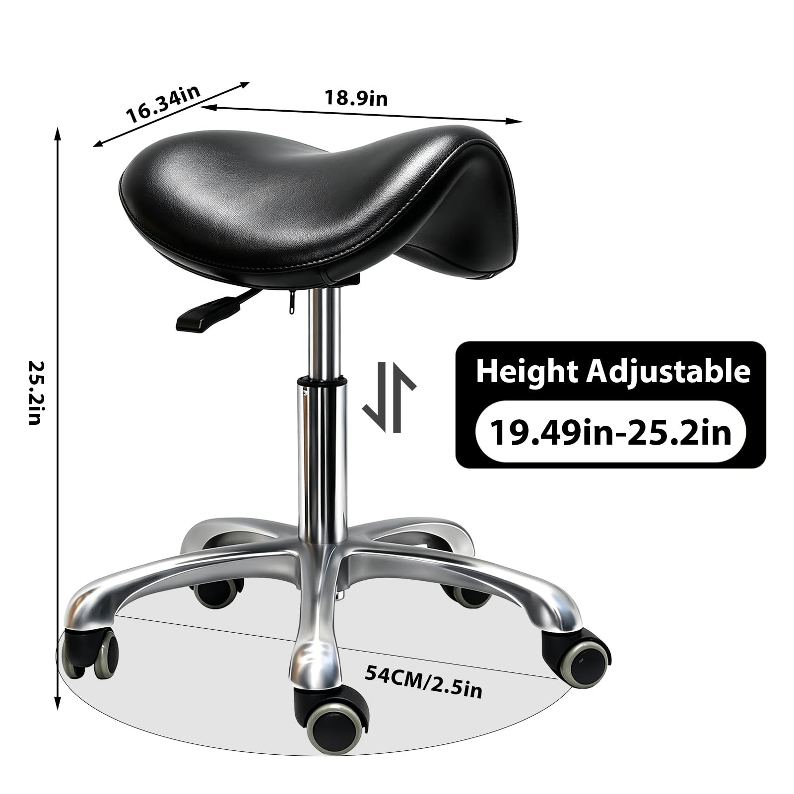 Viviange Adjustable Ergonomic Saddle Stool with Back Support