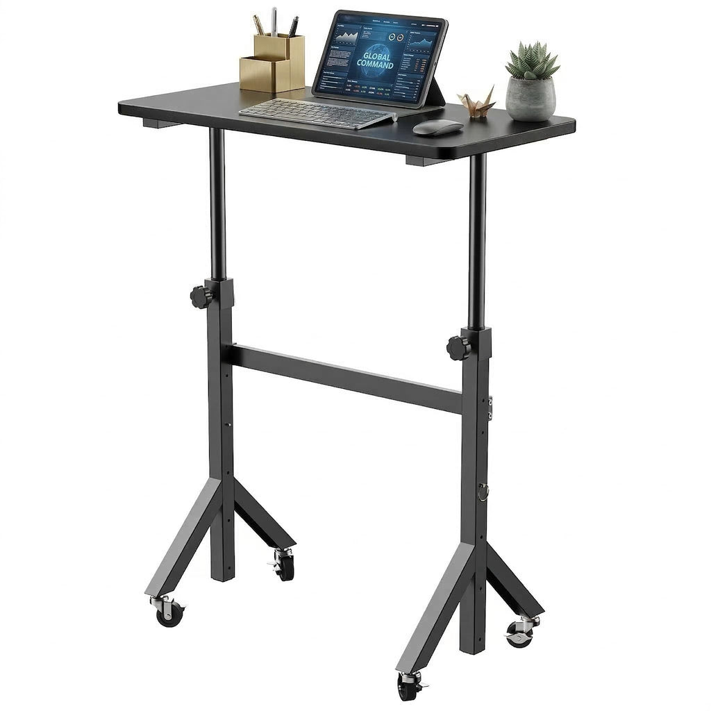 HUANUO Portable Standing Desk Adjustable Height, Mobile Stand Up Desk for Walking Pad and Treadmill, Rolling Computer Table with Wheels, 31.5"x15.75" Height 28"-46"