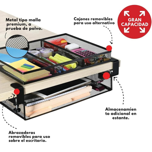 Clamp-On 2-Drawer Under-Desk Mesh Storage Organizer