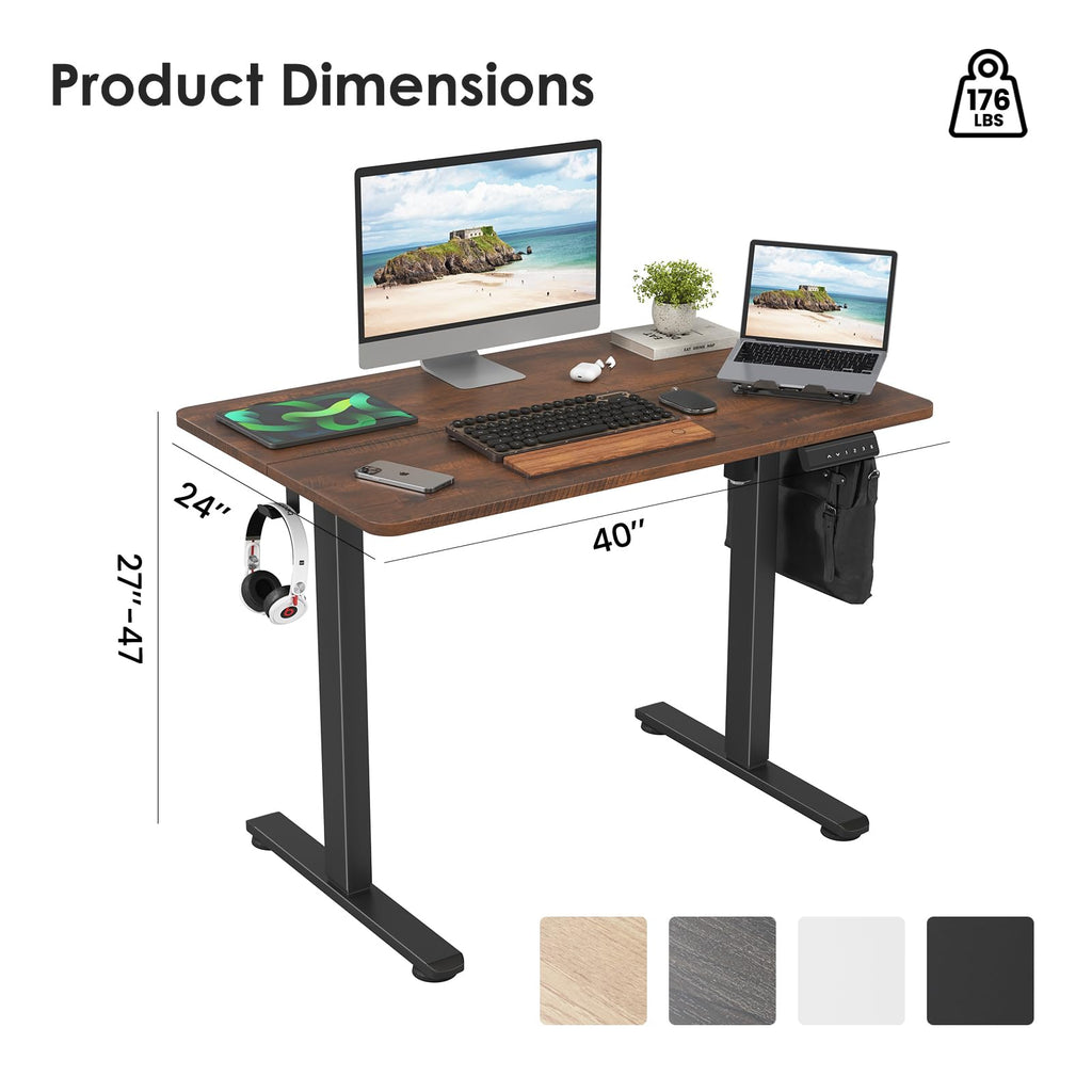 AYJOIR Electric Standing Desk for Home Office, Adjustable Height Sit Stand Desks with Splice Board, 3 Memory Preset Offices Table with Headphone Hook (Reddish Brown, 40''L* 24''W)