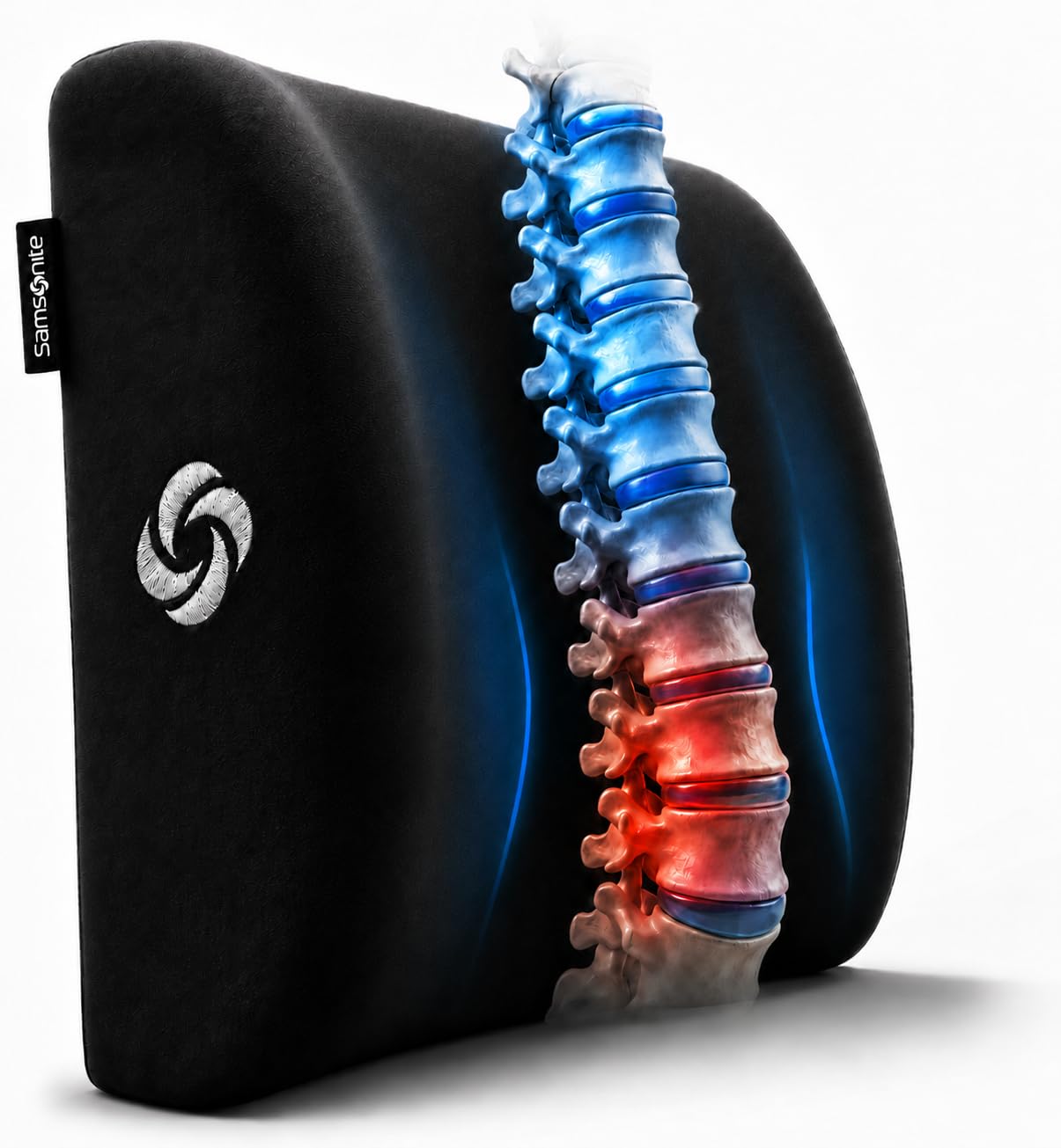 Samsonite Lumbar Support Pillow for Office Chair and Car Seat, Perfectly Balanced Memory Foam, Versatile Use Lower Back Cushion