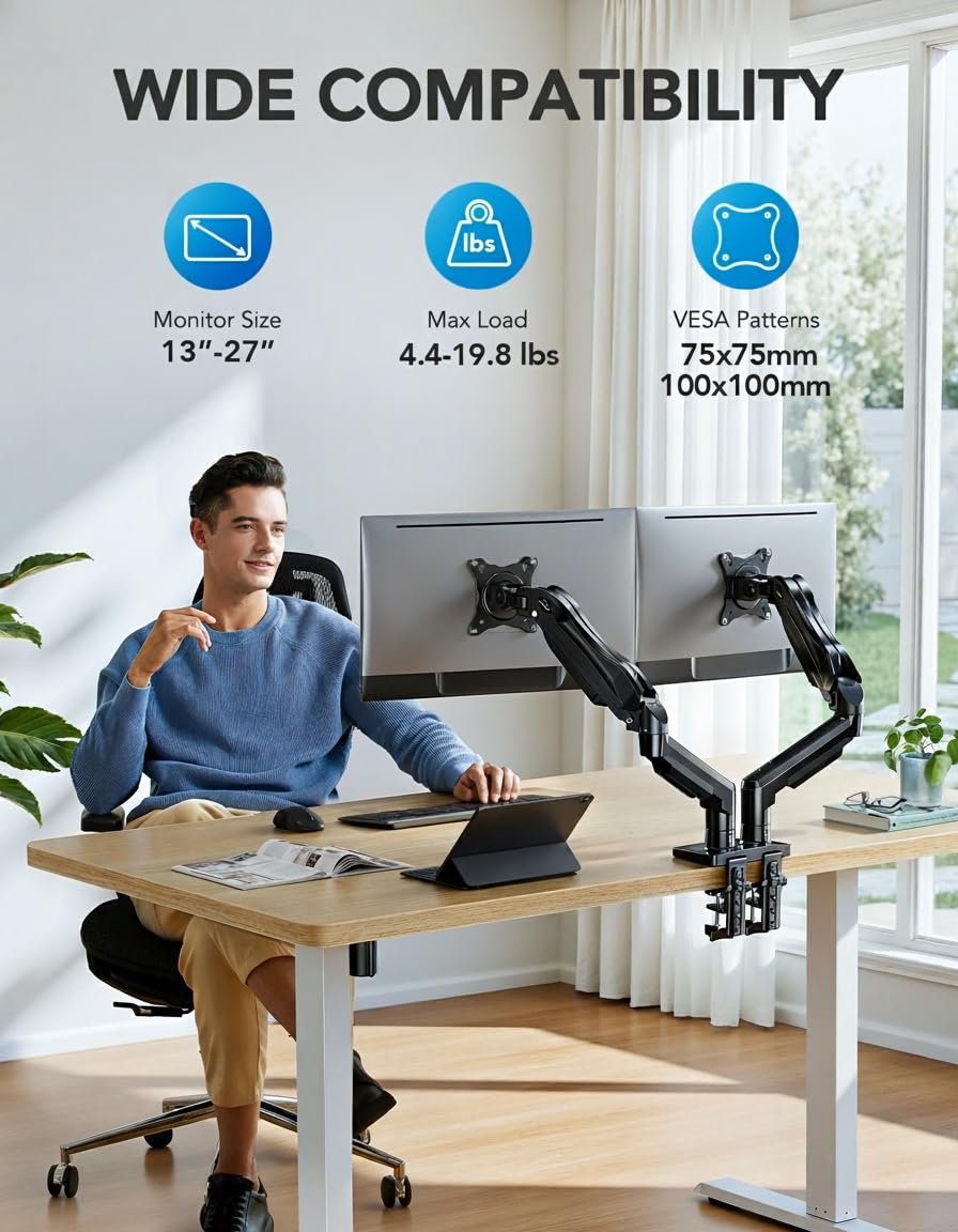 HUANUO Dual Monitor Stand for 13-32 Inch Screens