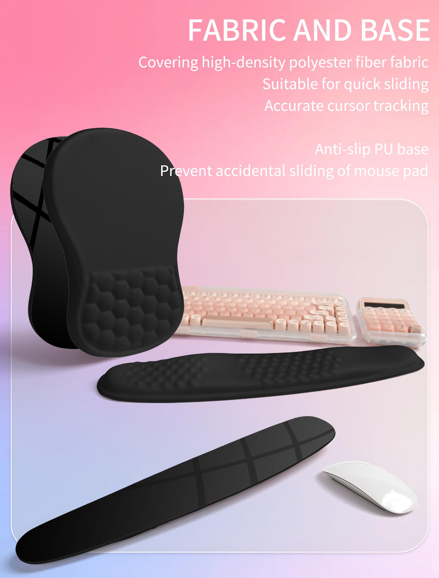 Hokafenle 2in1 Combination, Wave Keyboard Wrist Rest and Ergonomic Curvature Mouse Pad Wrist Support for Relieve Wrist Pain, Filled with Soft Cushion Memory Foam