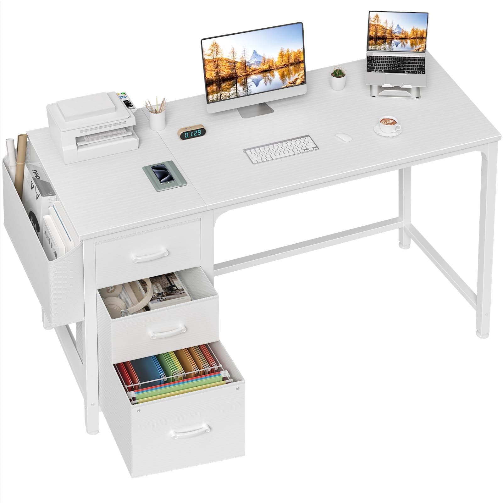 Lufeiya 47-Inch Computer Desk with File Drawers & Storage