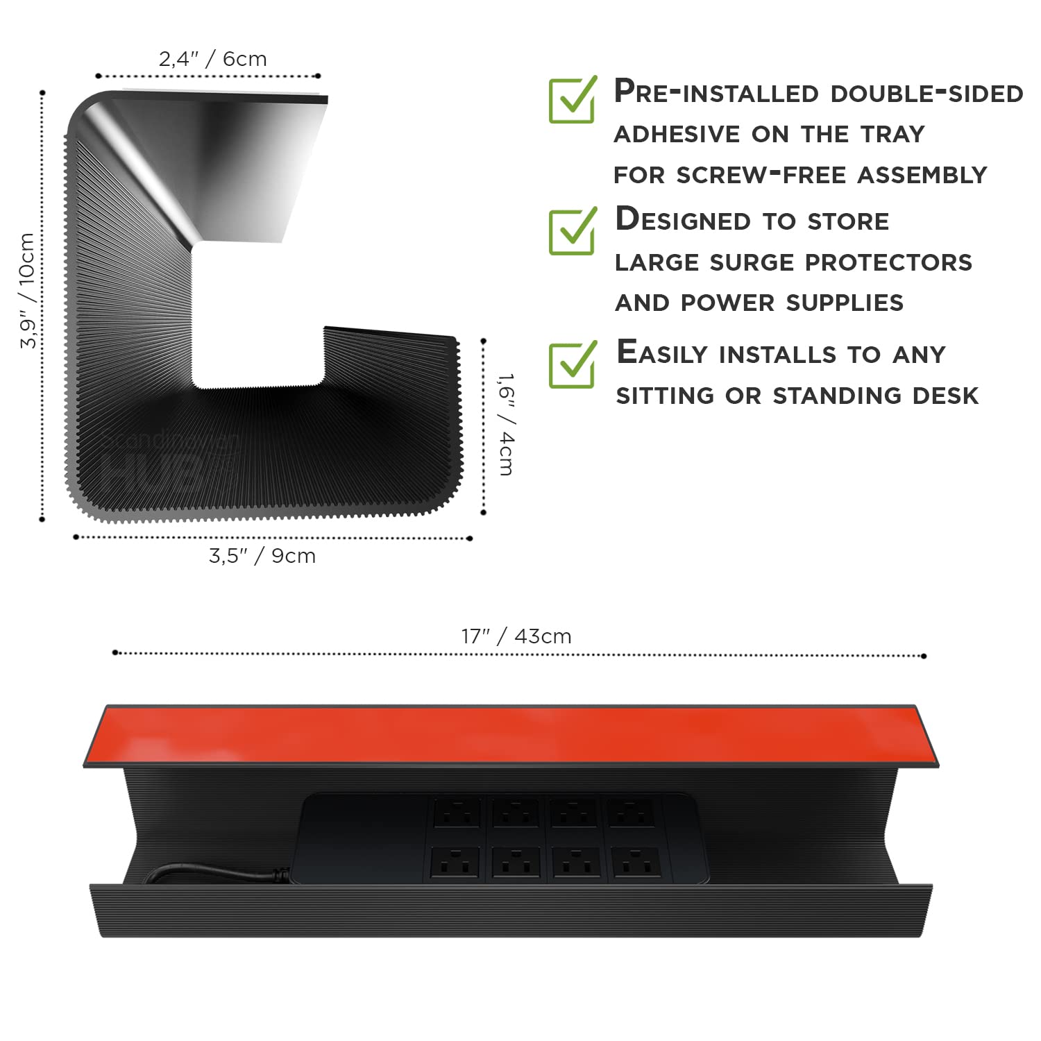 Scanfield 17-Inch Under-Desk Cable Management Tray 2-Pack