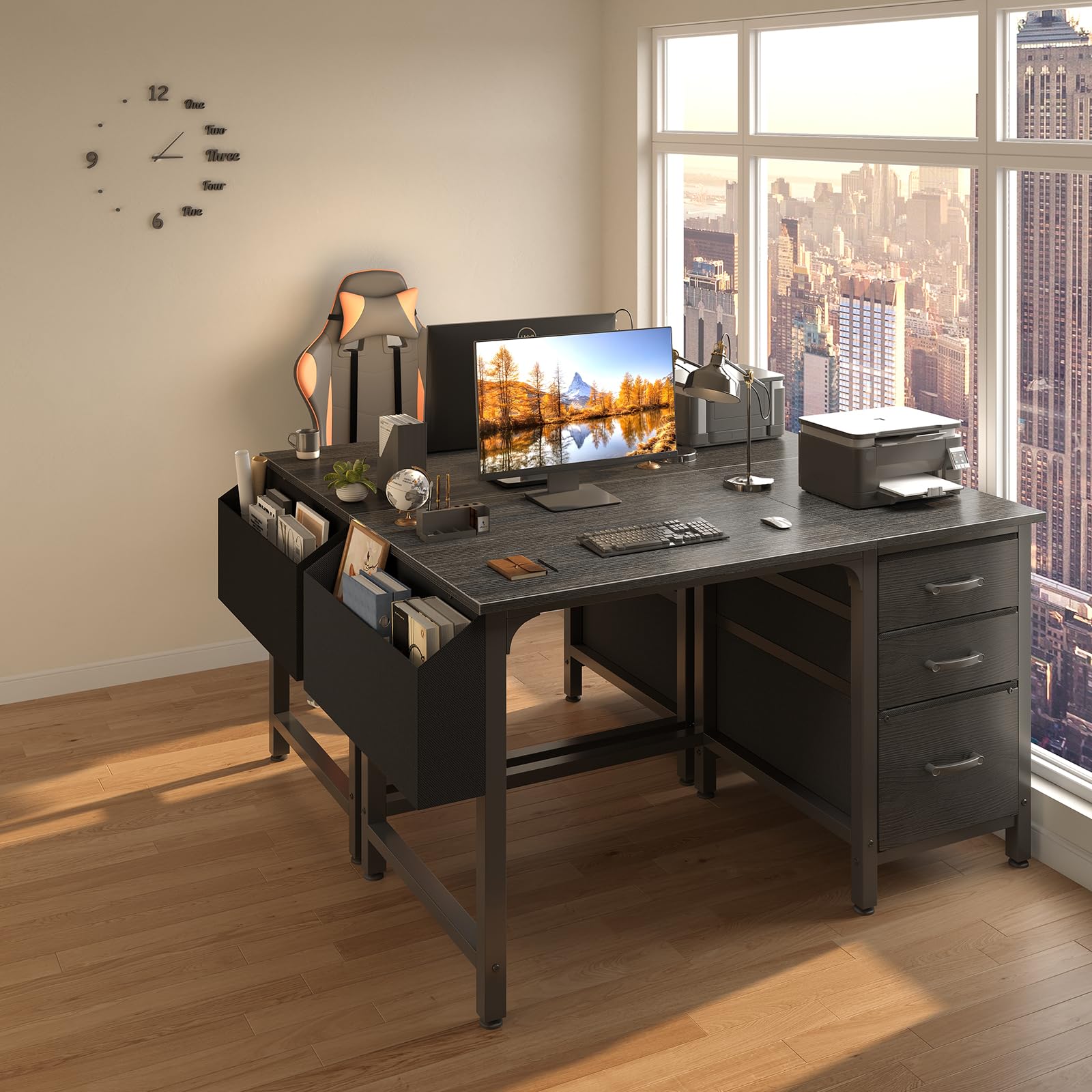 Lufeiya 47-Inch Computer Desk with File Drawers & Storage