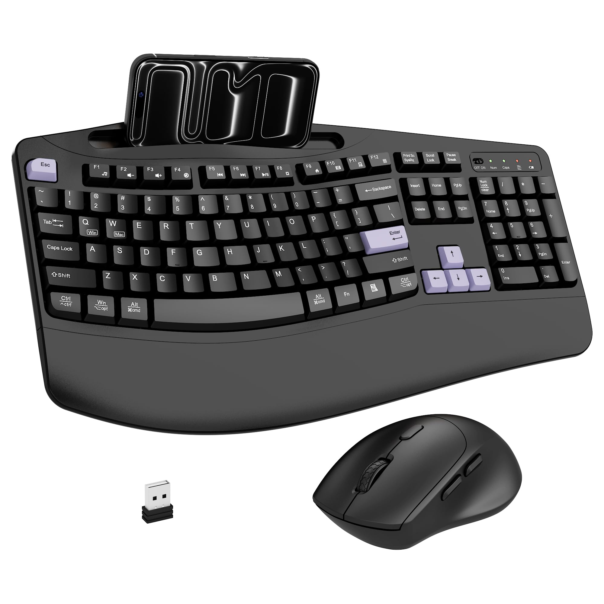 2.4G Wireless Ergonomic Keyboard & Silent Mouse Combo