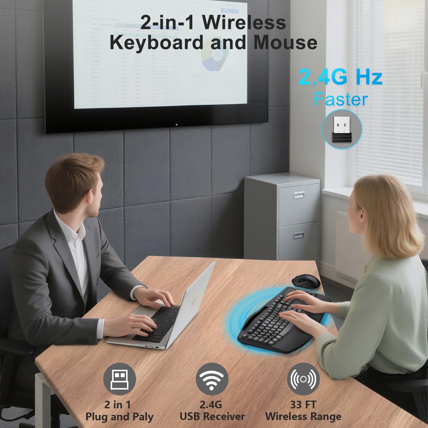 2.4G Wireless Ergonomic Keyboard & Silent Mouse Combo