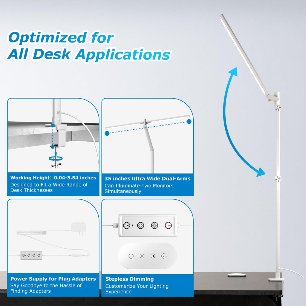 Airlonv 17-Inch LED Clamp Desk Lamp with Stepless Dimming