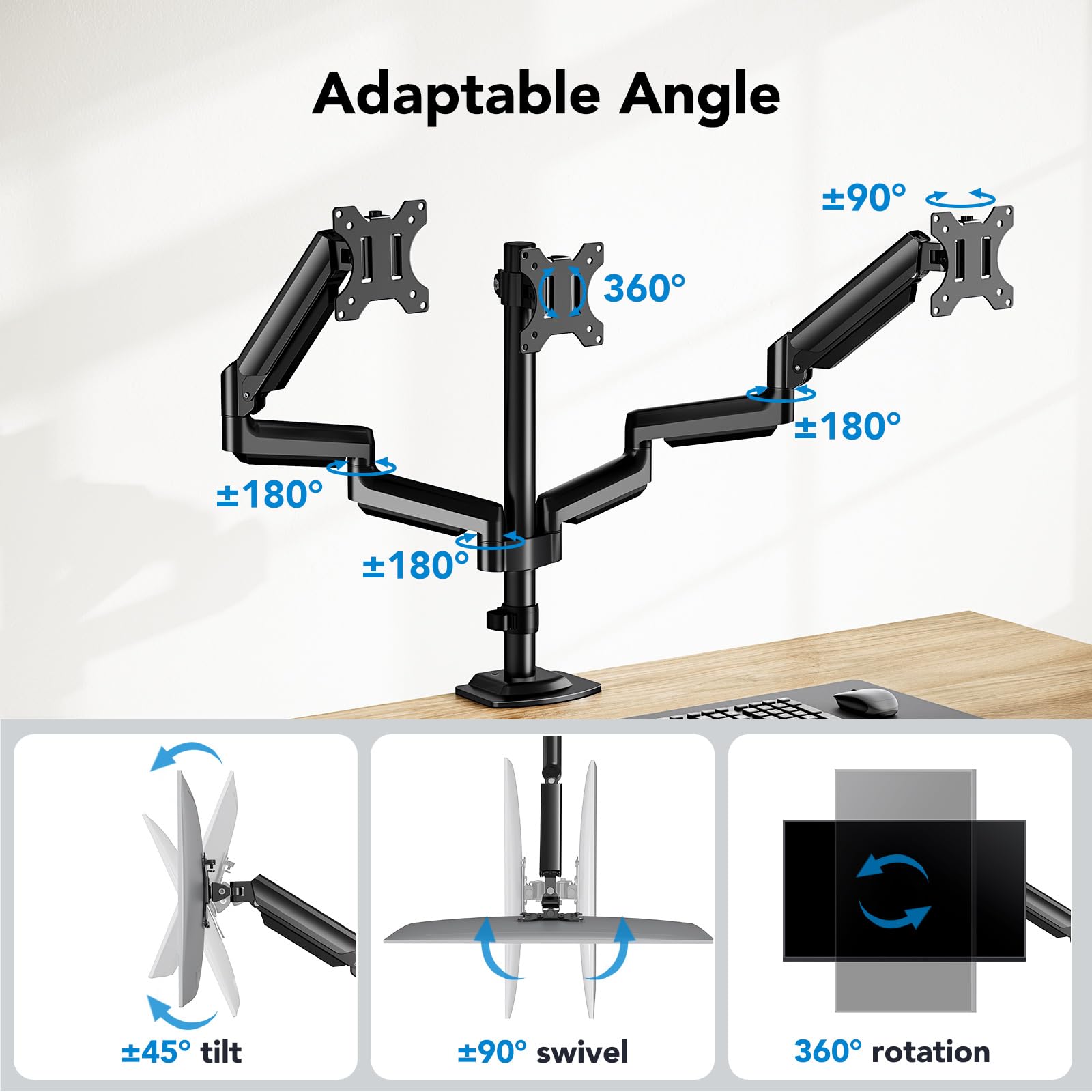HUANUO Triple Monitor Mount for 13-27 Inch Screens