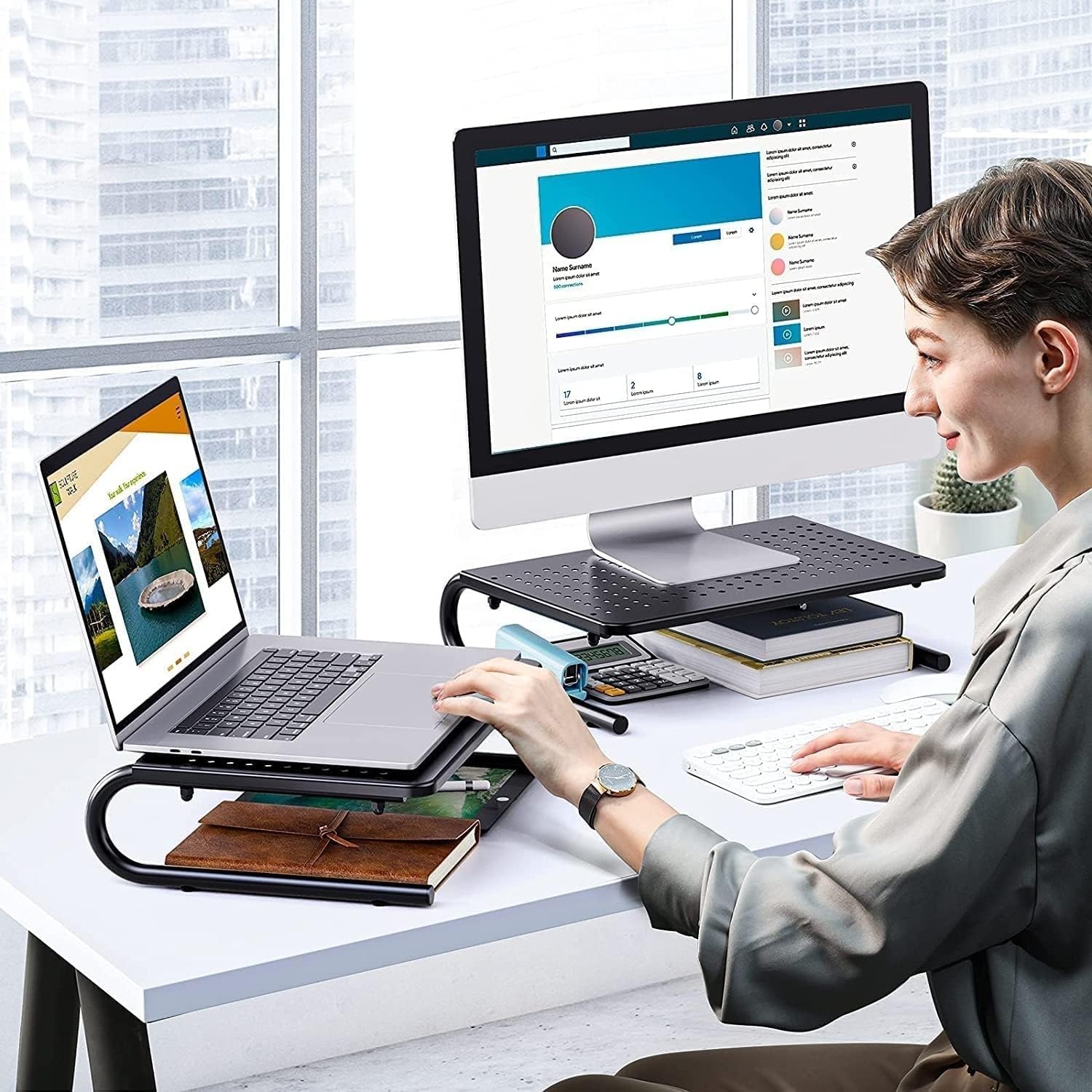 HUANUO Monitor Stand Riser with Vented Laptop Shelf