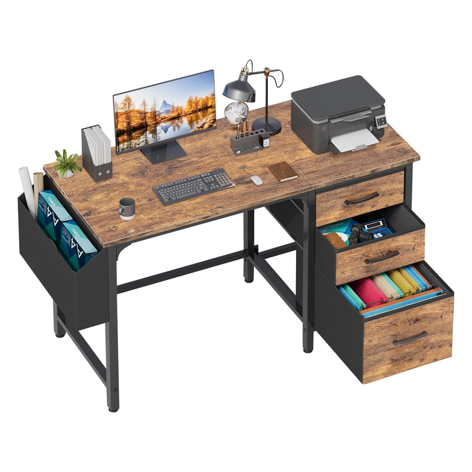 Lufeiya 47-Inch Computer Desk with File Drawers & Storage