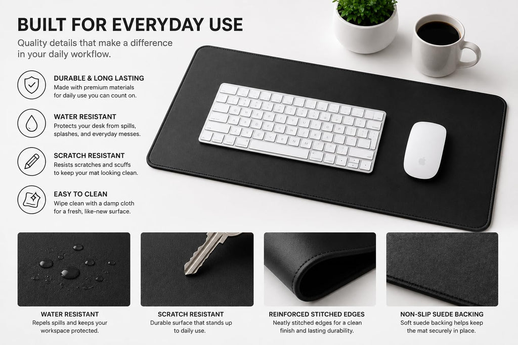 Triple C Tech Waterproof PU Leather Desk Mat with Stitched Edges