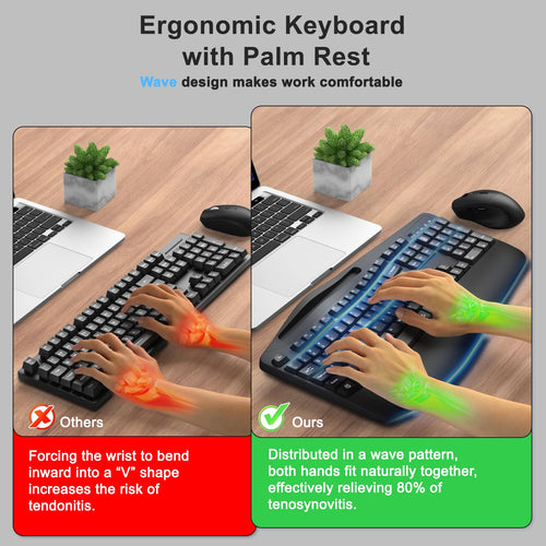 2.4G Wireless Ergonomic Keyboard & Silent Mouse Combo