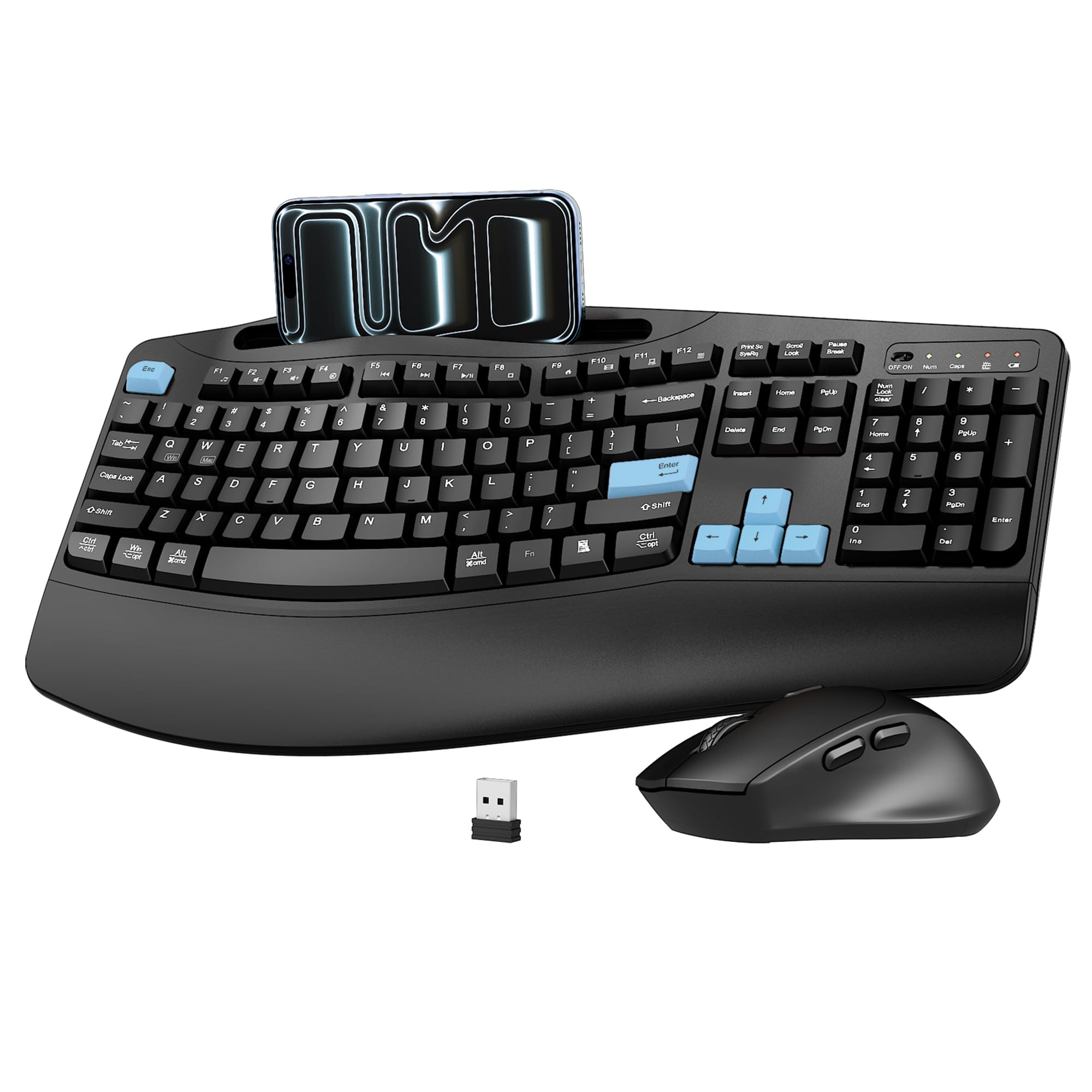 2.4G Wireless Ergonomic Keyboard & Silent Mouse Combo