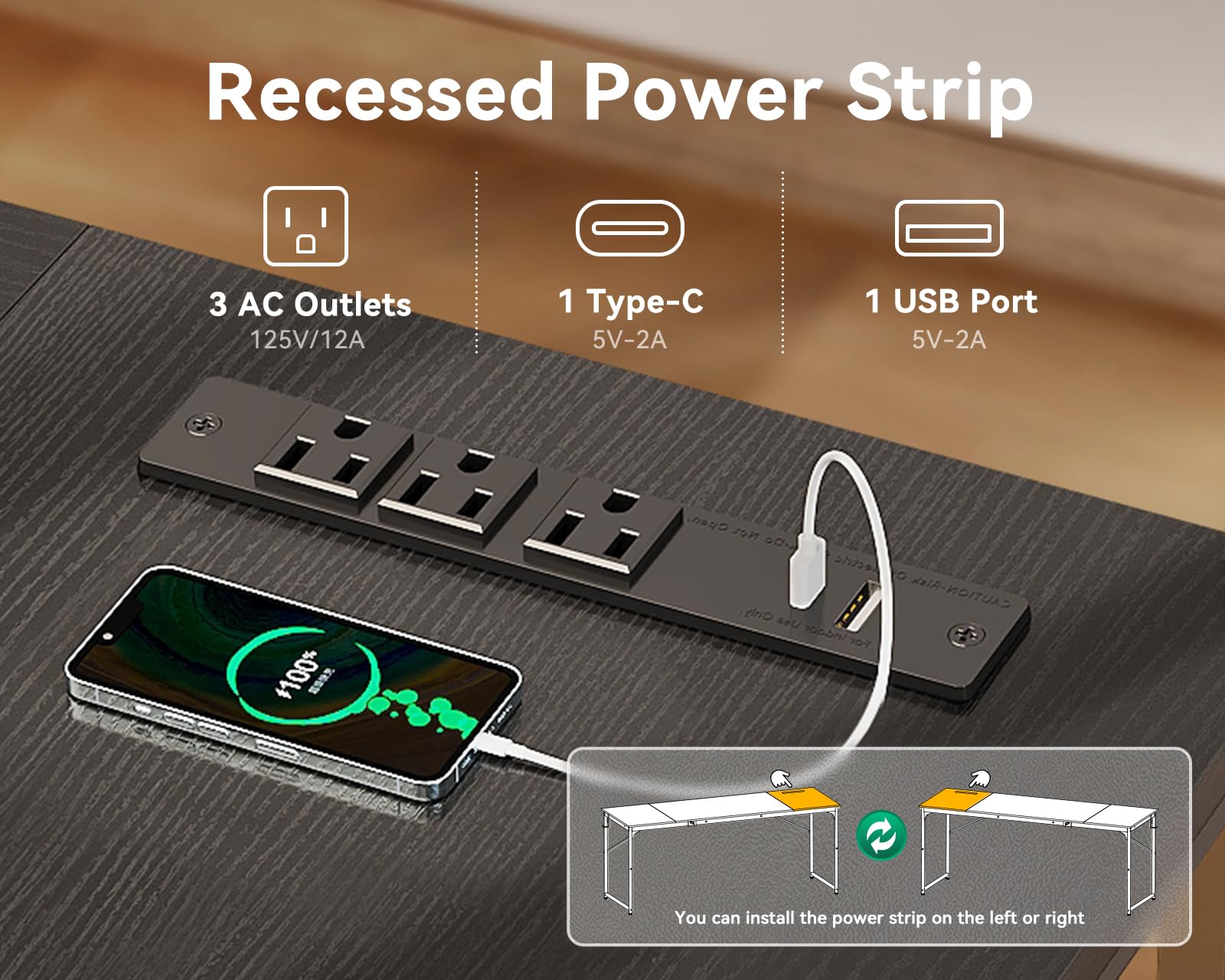Coleshome Large Computer Desk with Built-In USB Ports
