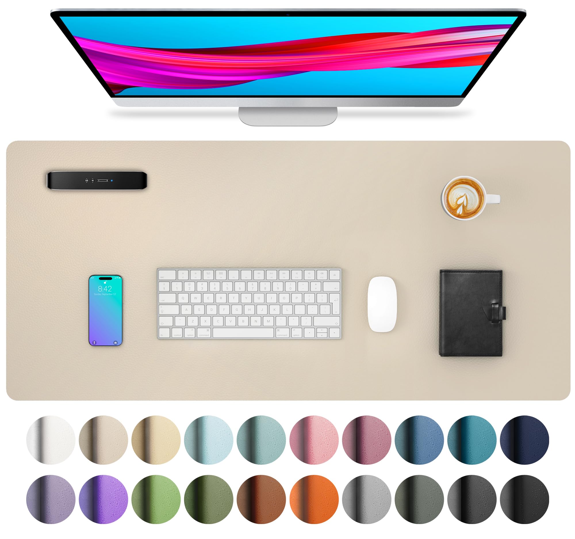Waterproof PU Leather Desk Pad & Mouse Pad with Non-Slip Base