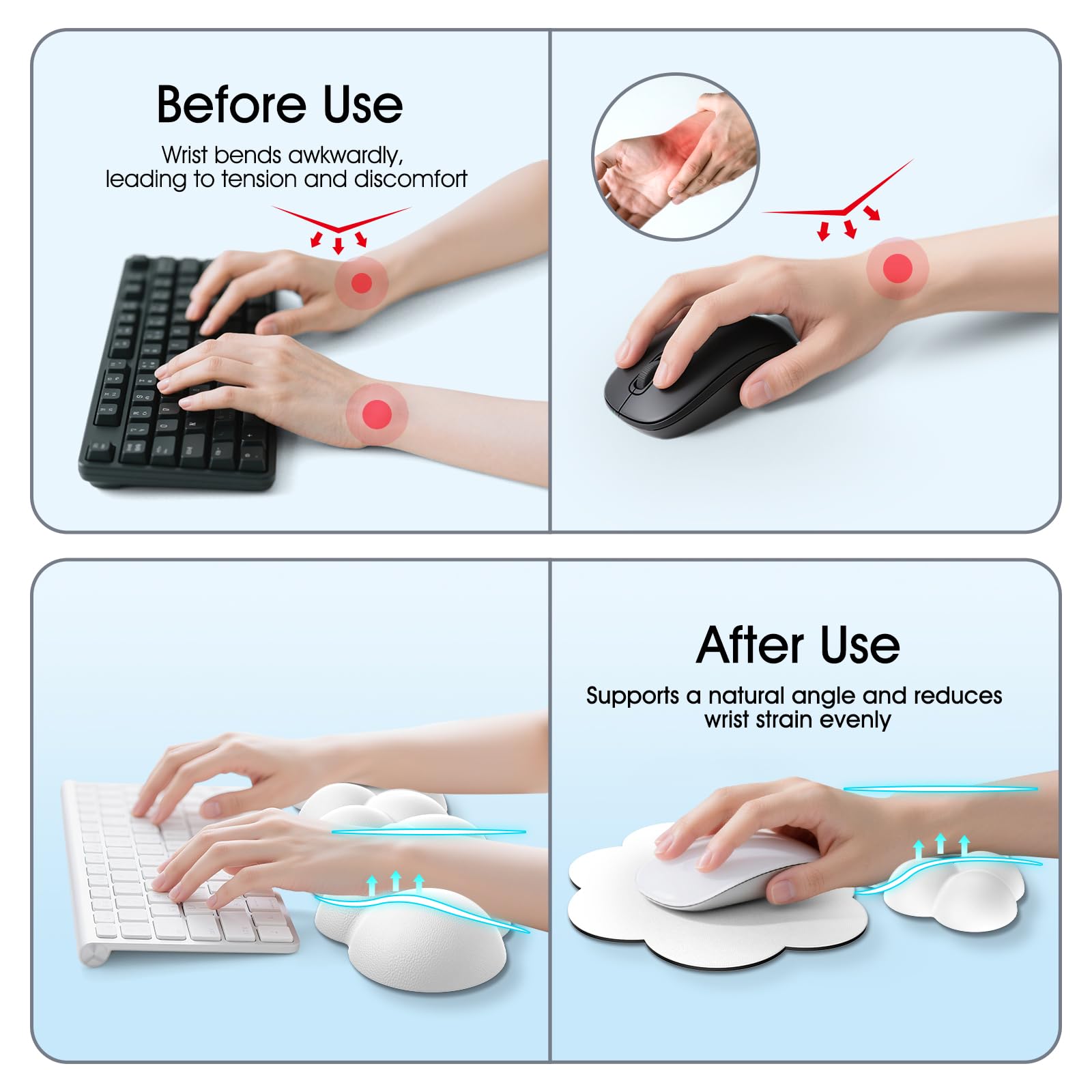 Retuhapy Cloud Wrist Rest Keyboard Cushion, 4-in-1 Ergonomic Cloud Keyboard Wrist Rest and Mouse Pad Set with Memory Foam Arm Support for Palm, Cute Desk Accessory for PC Gaming Setup