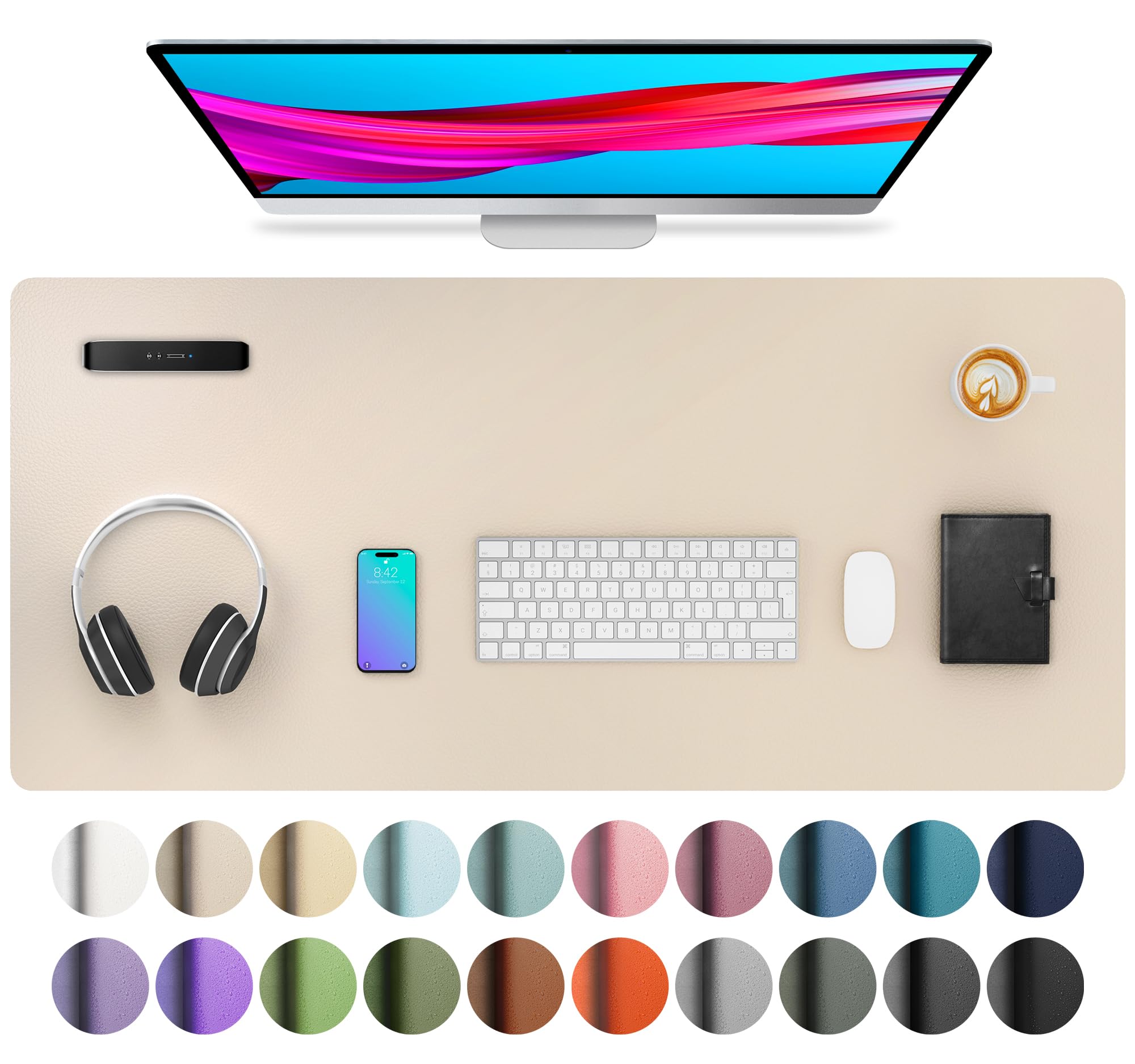 Waterproof PU Leather Desk Pad & Mouse Pad with Non-Slip Base