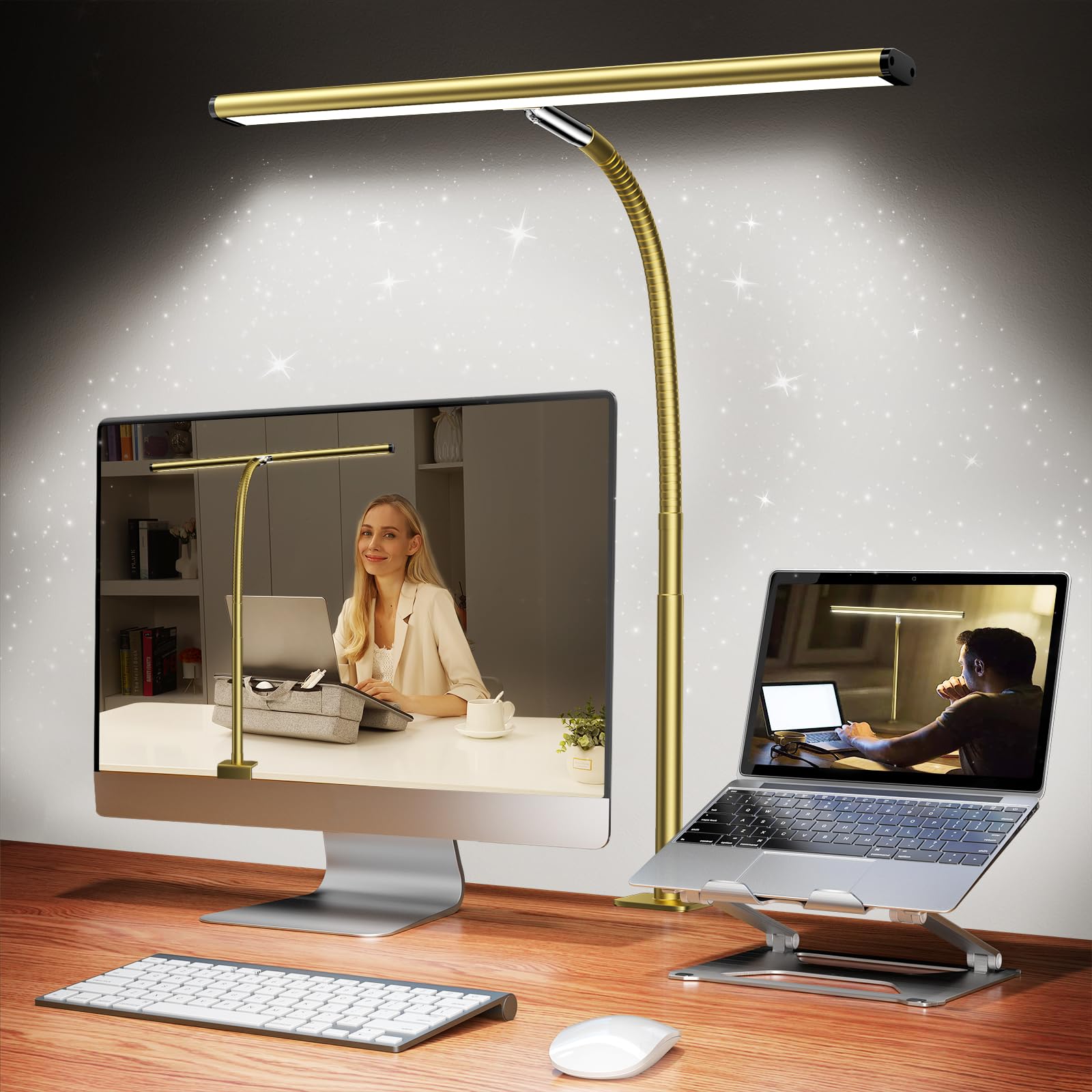 Airlonv 17-Inch LED Clamp Desk Lamp with Stepless Dimming