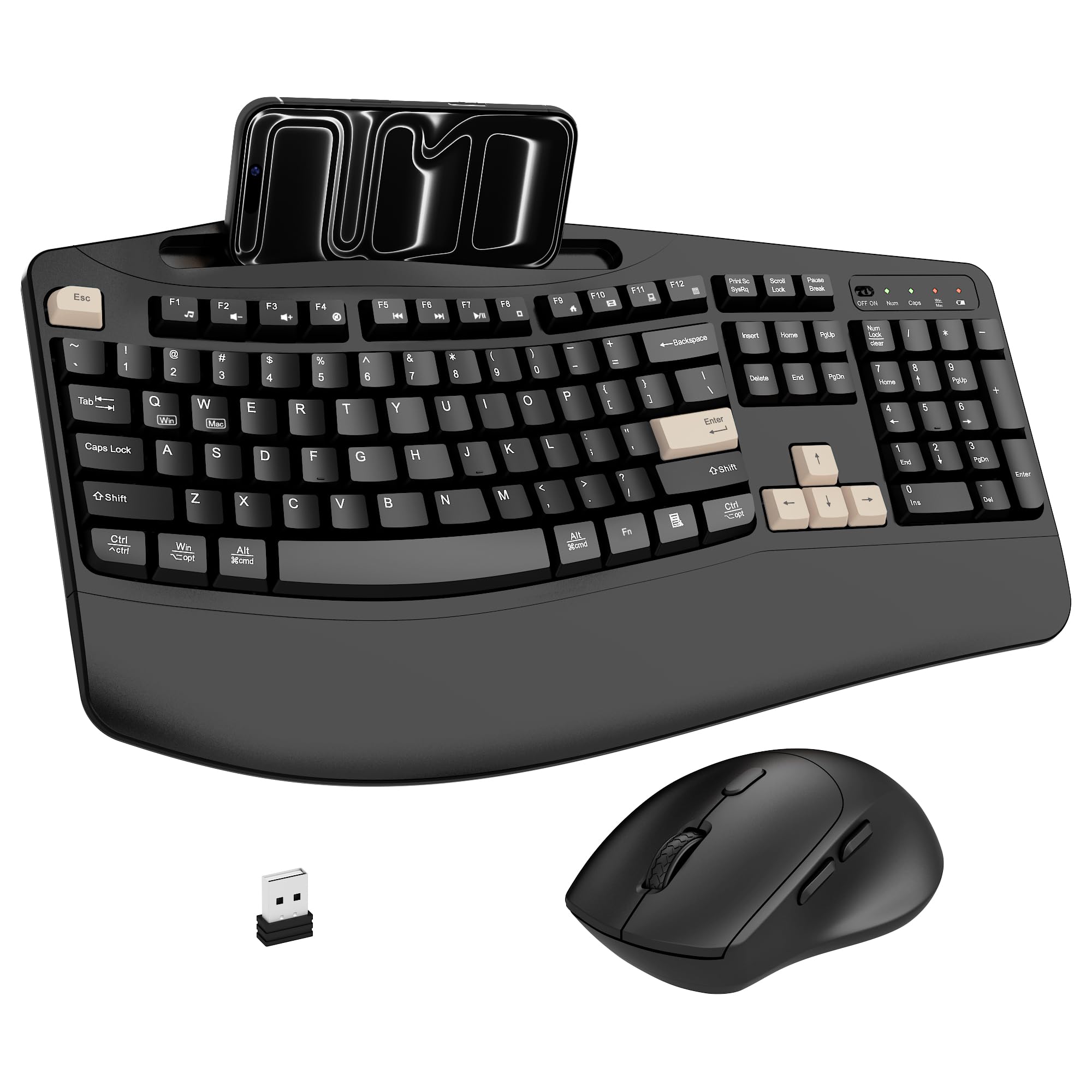 2.4G Wireless Ergonomic Keyboard & Silent Mouse Combo