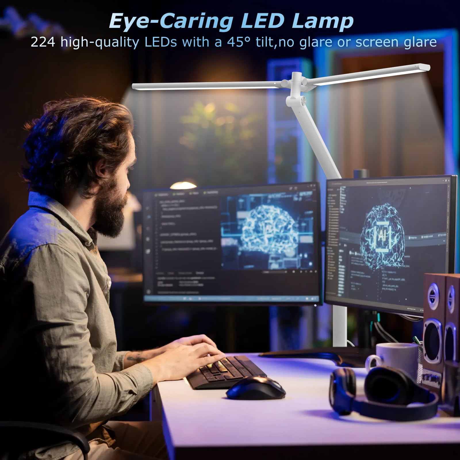 Airlonv 17-Inch LED Clamp Desk Lamp with Stepless Dimming