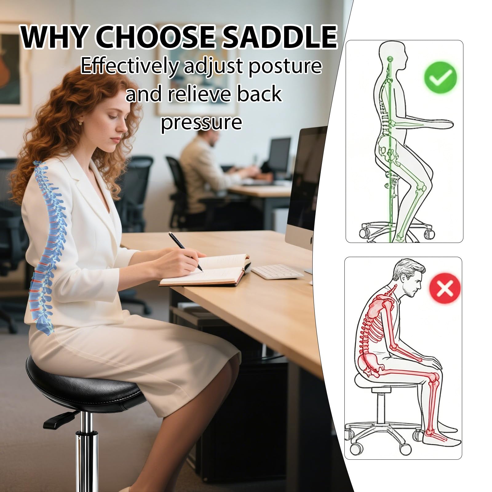 Viviange Adjustable Ergonomic Saddle Stool with Back Support