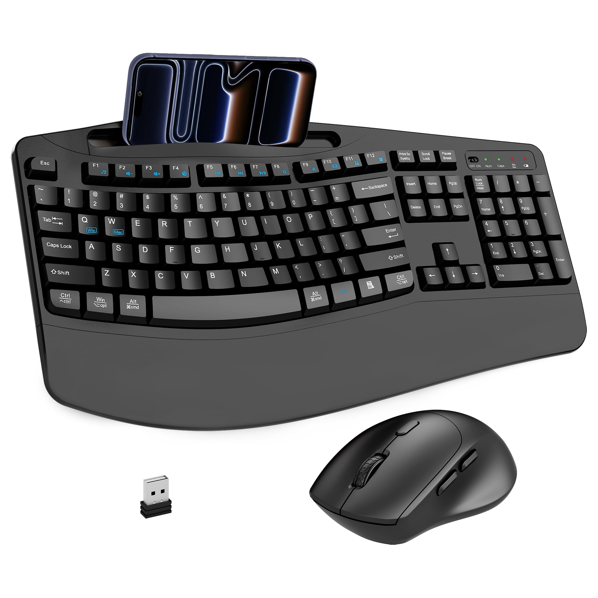 2.4G Wireless Ergonomic Keyboard & Silent Mouse Combo