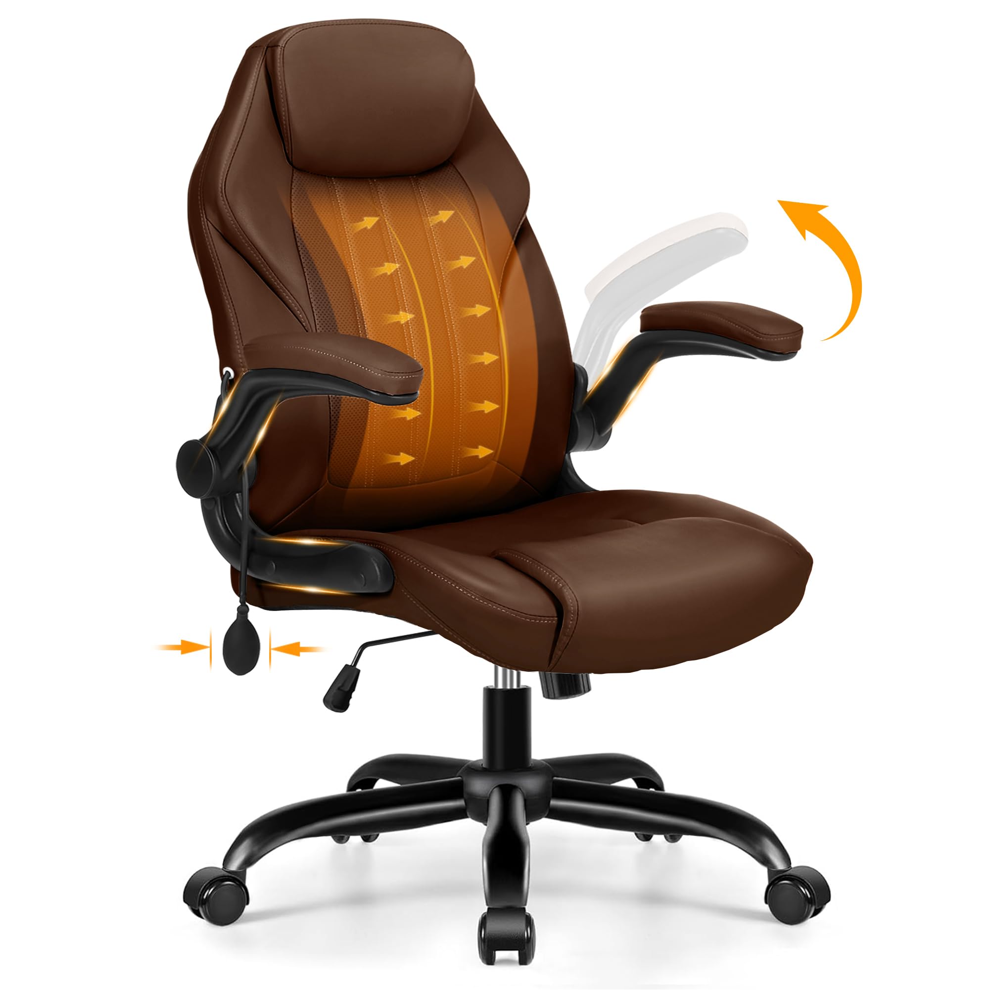 Ylzyxal Ergonomic PU Leather Office Chair with Lumbar Support