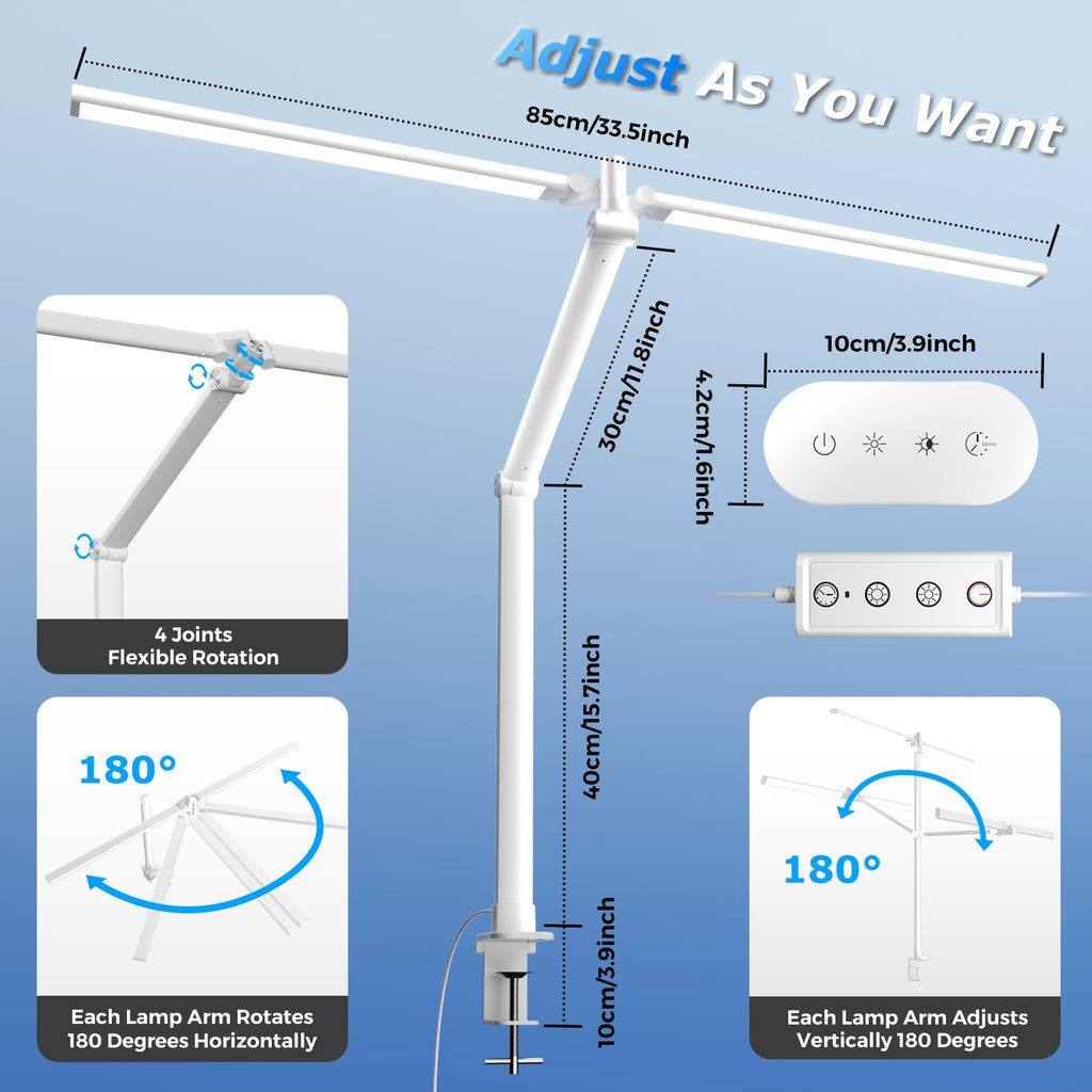 Airlonv 17-Inch LED Clamp Desk Lamp with Stepless Dimming