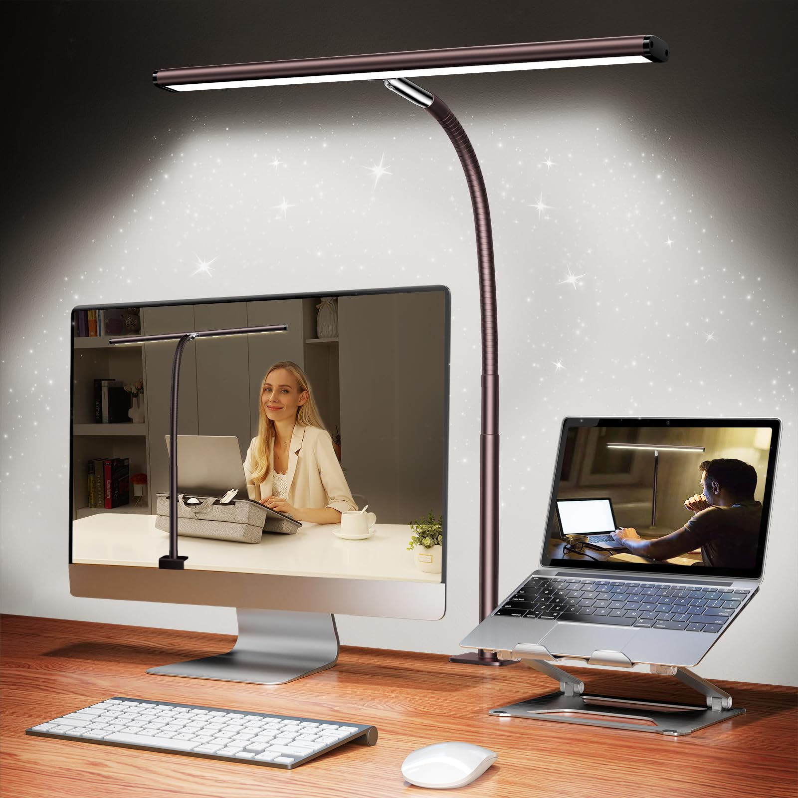 Airlonv 17-Inch LED Clamp Desk Lamp with Stepless Dimming
