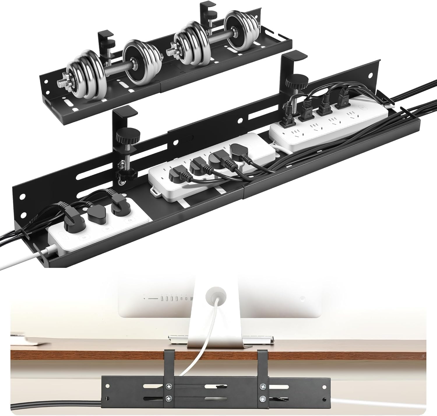 No-Drill Under-Desk Cable Management Tray with Clamp Mount