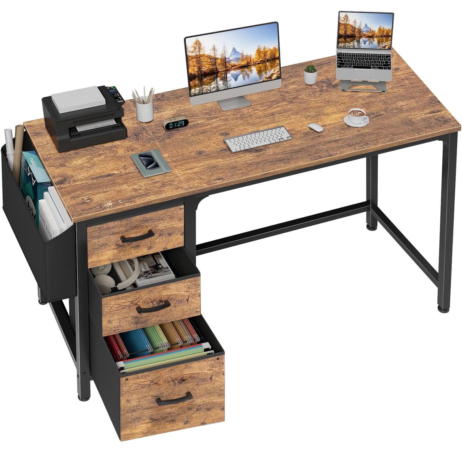 Lufeiya 47-Inch Computer Desk with File Drawers & Storage