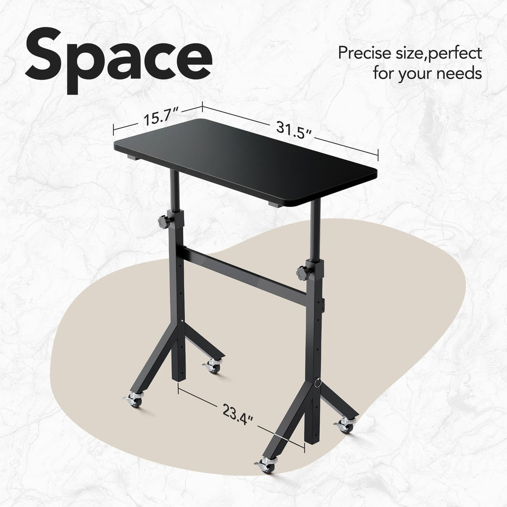 HUANUO Portable Standing Desk Adjustable Height, Mobile Stand Up Desk for Walking Pad and Treadmill, Rolling Computer Table with Wheels, 31.5"x15.75" Height 28"-46"