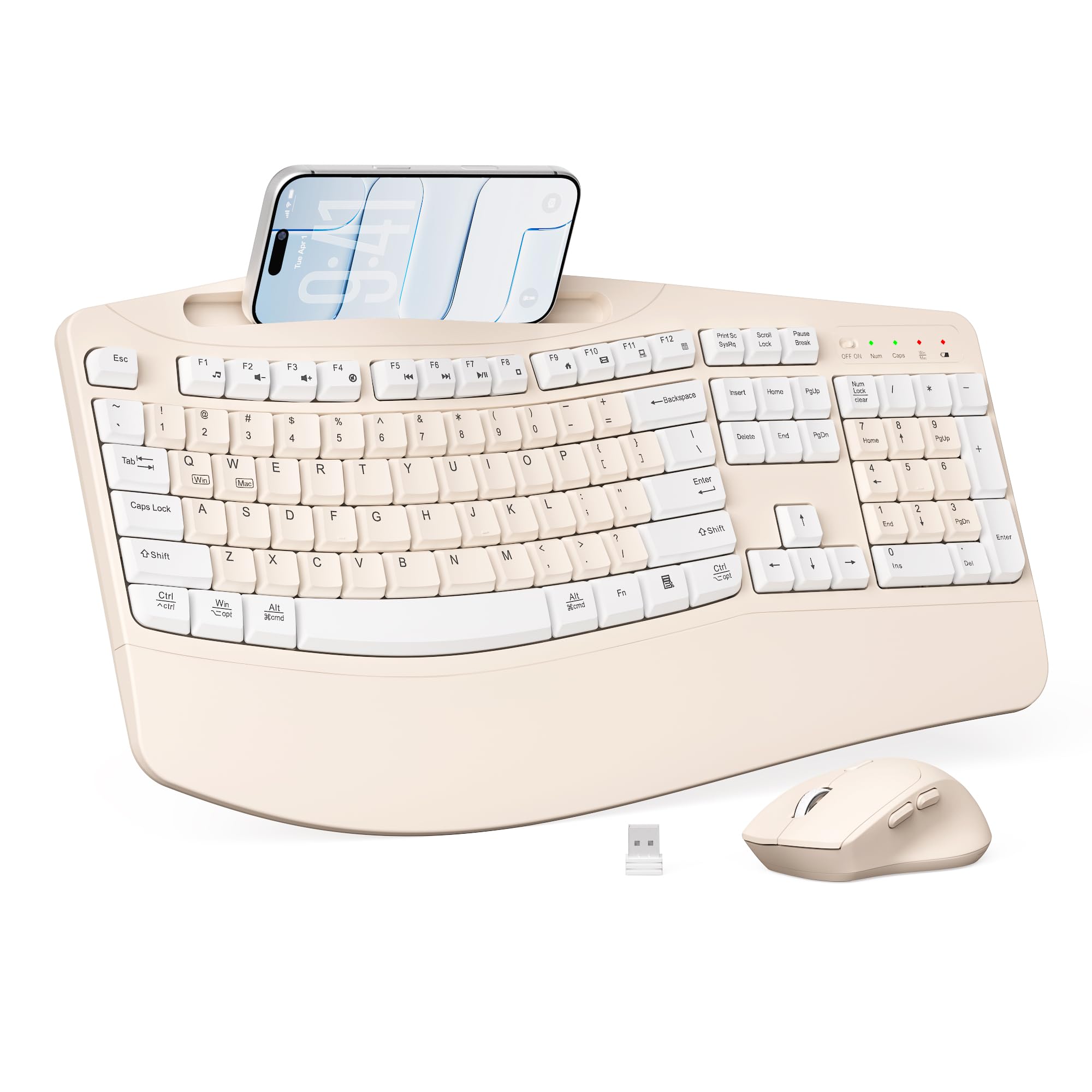 2.4G Wireless Ergonomic Keyboard & Silent Mouse Combo