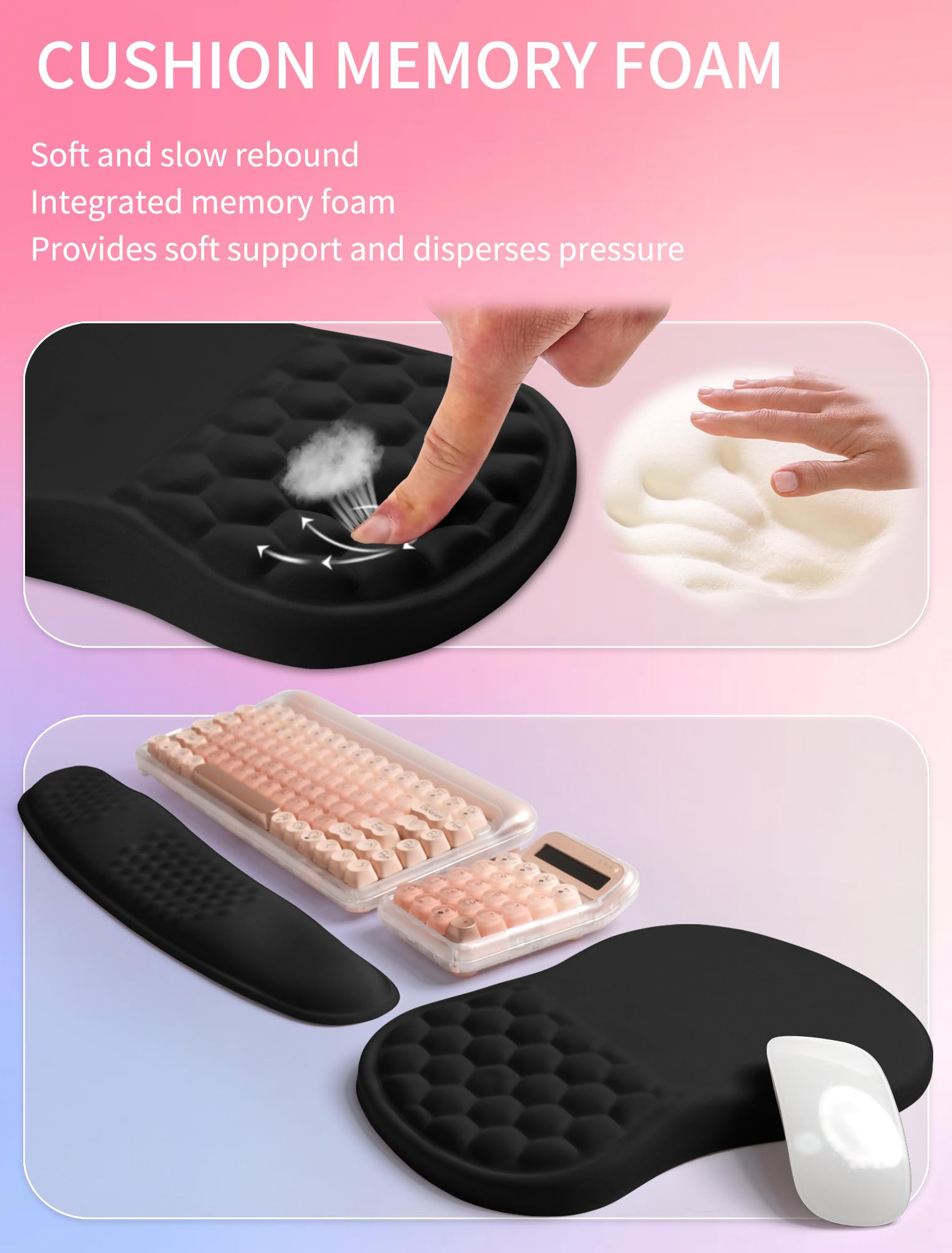 Hokafenle 2in1 Combination, Wave Keyboard Wrist Rest and Ergonomic Curvature Mouse Pad Wrist Support for Relieve Wrist Pain, Filled with Soft Cushion Memory Foam