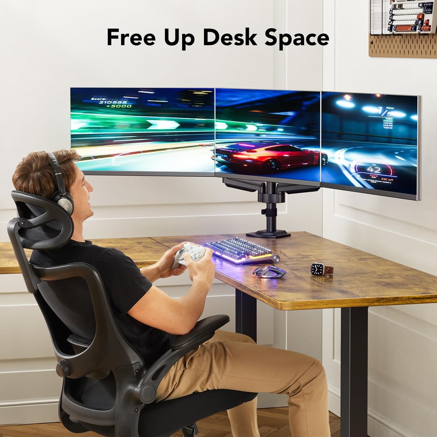 HUANUO Triple Monitor Mount for 13-27 Inch Screens