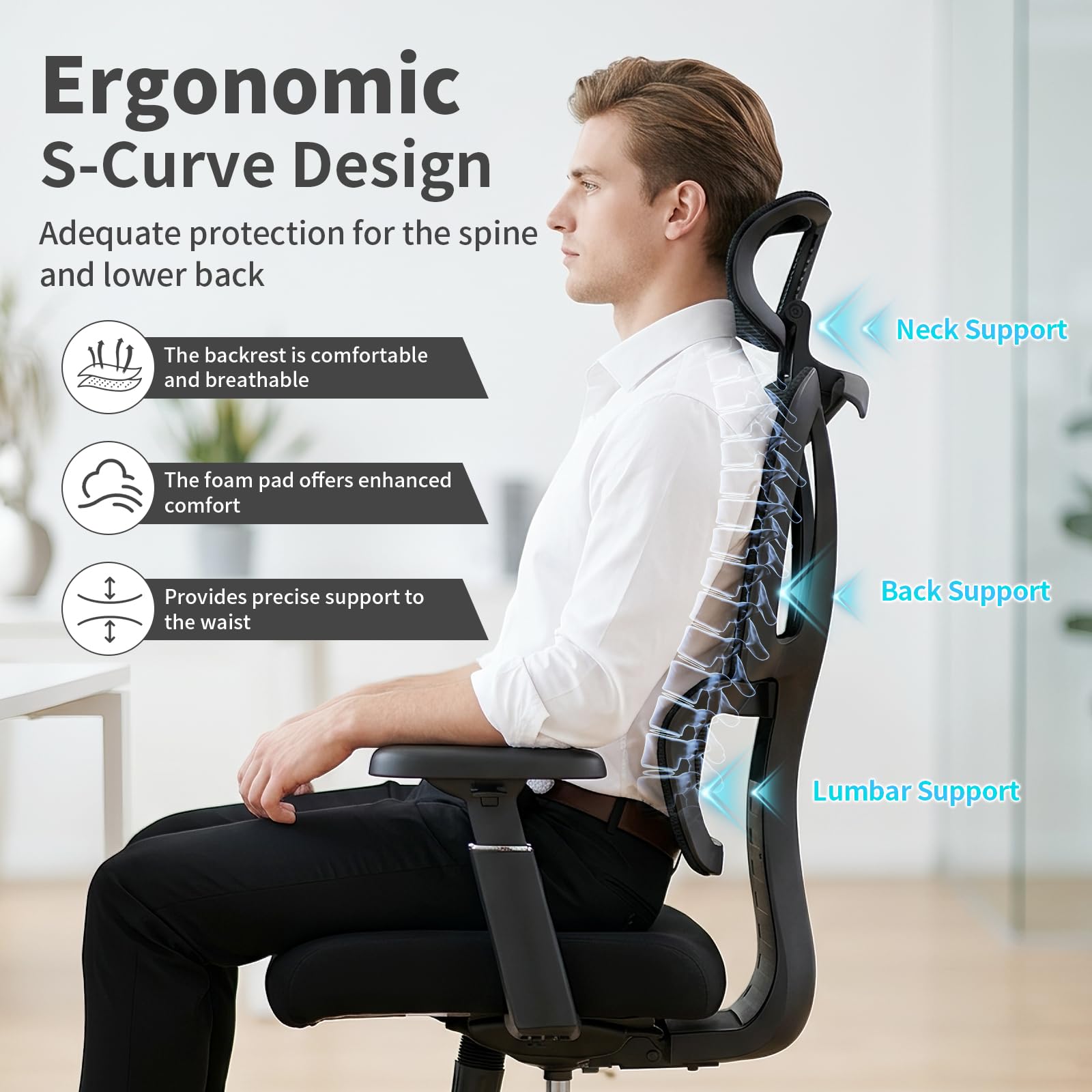 Ergonomic Mesh Office Chair with 400 lb Capacity, Ideal for Office & Home