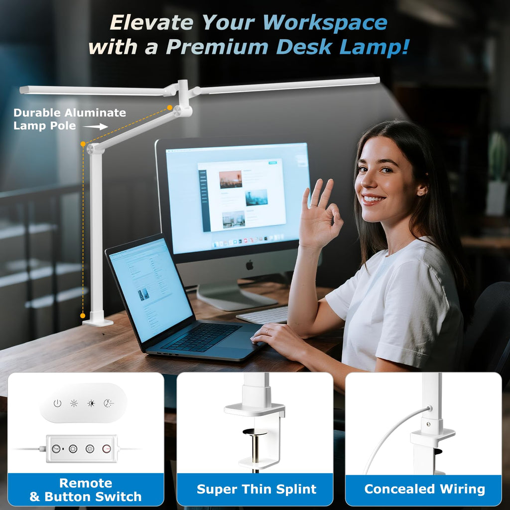 Airlonv 17-Inch LED Clamp Desk Lamp with Stepless Dimming