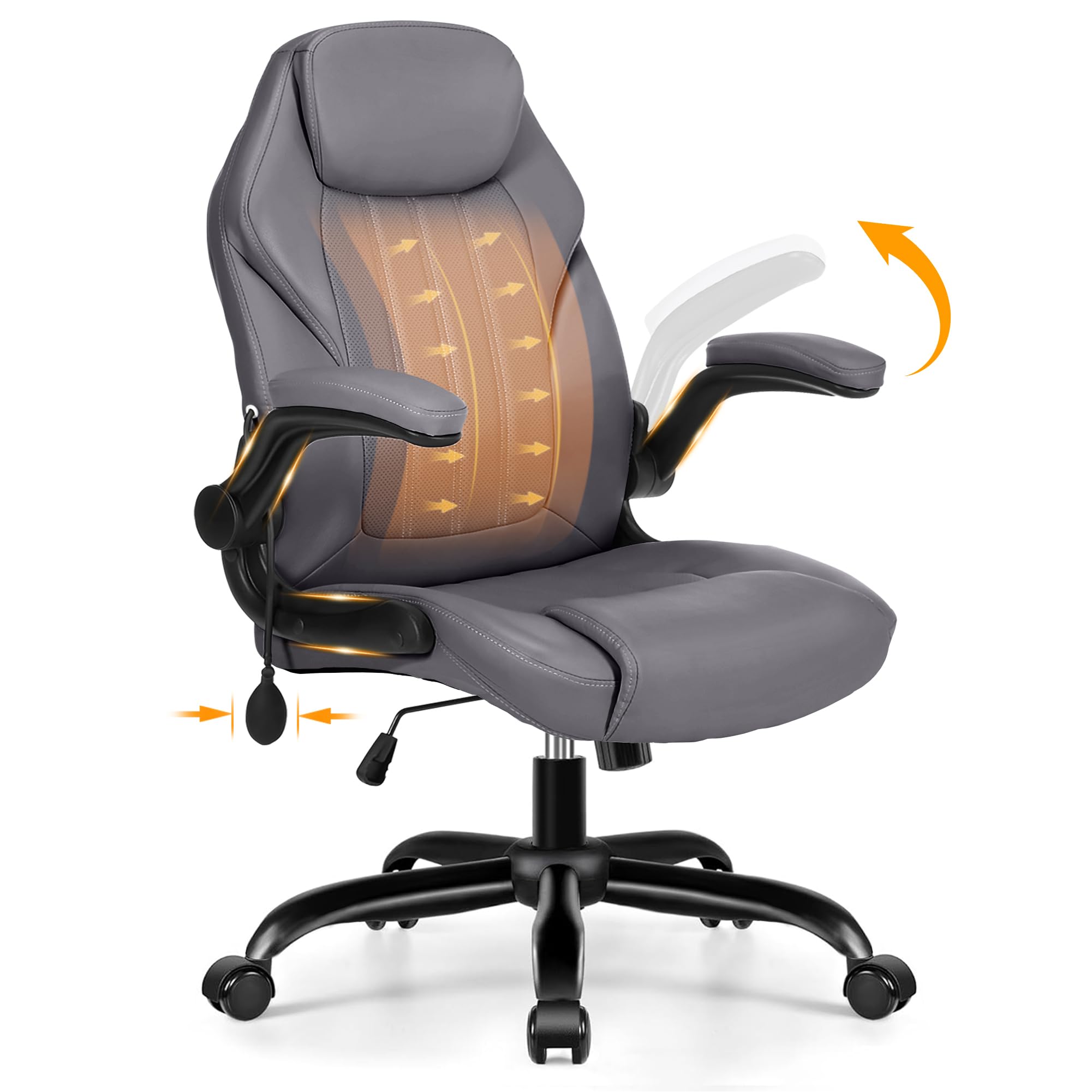 Ylzyxal Ergonomic PU Leather Office Chair with Lumbar Support