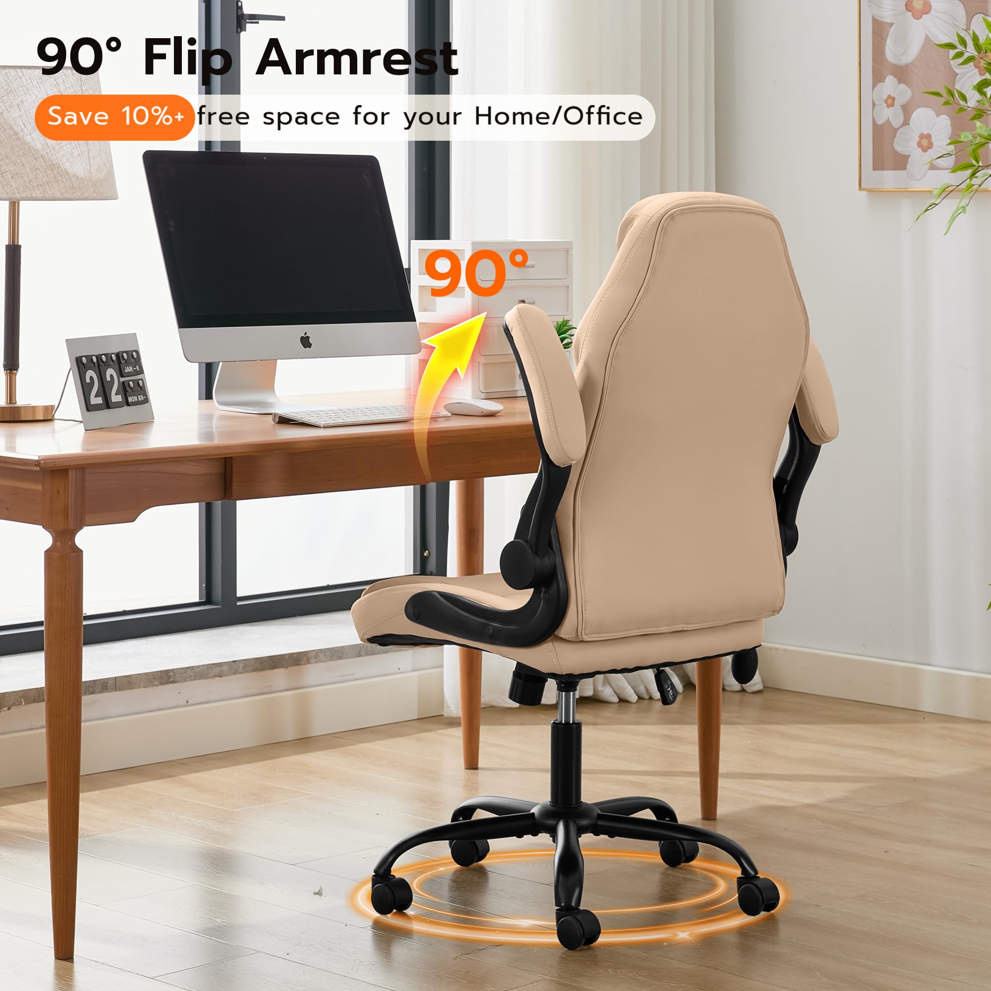 Ylzyxal Ergonomic PU Leather Office Chair with Lumbar Support