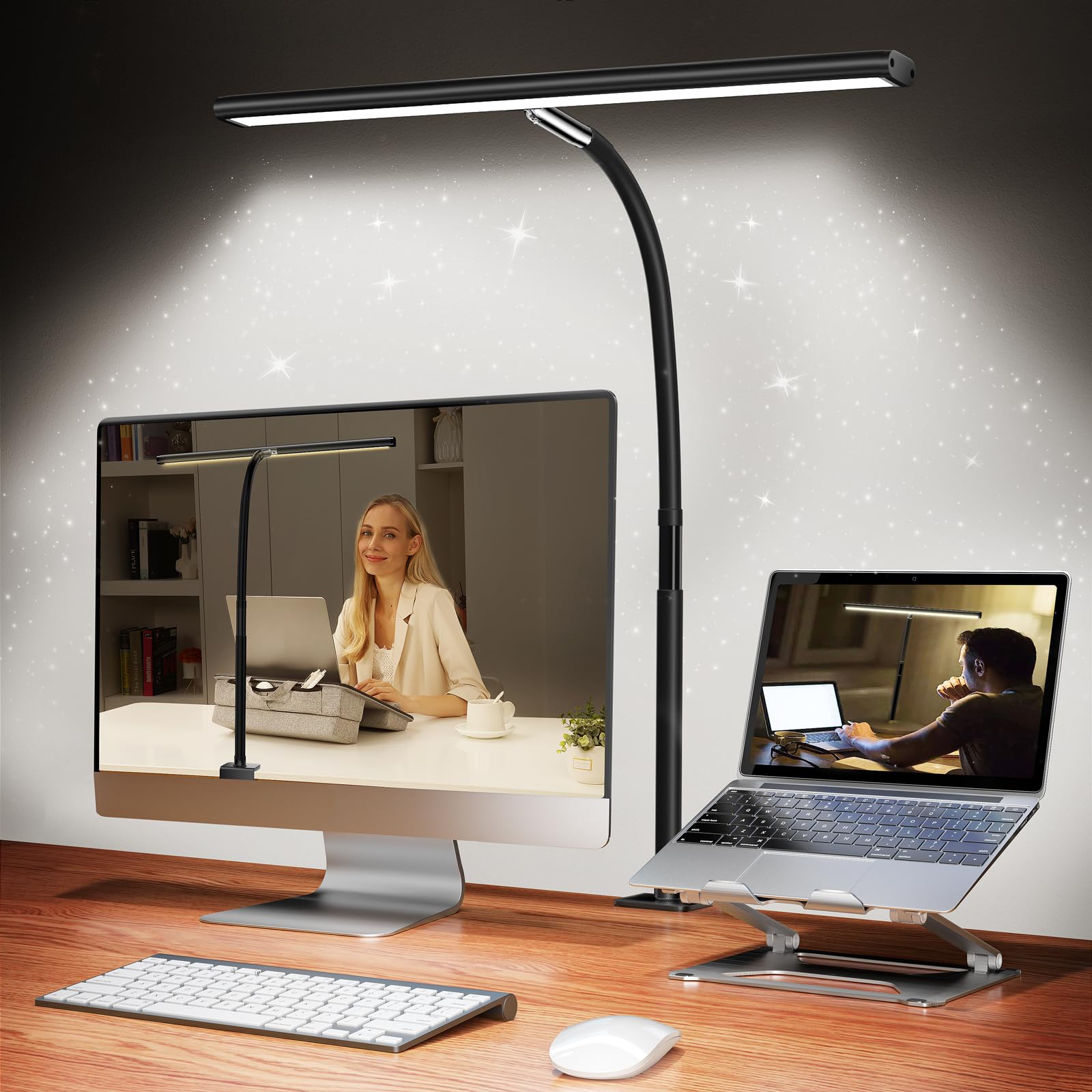 Airlonv 17-Inch LED Clamp Desk Lamp with Stepless Dimming