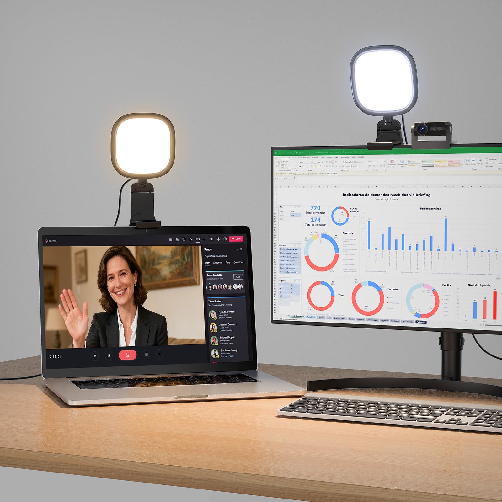 LitONES Webcam Ring Light with Screen-Safe Monitor Clip