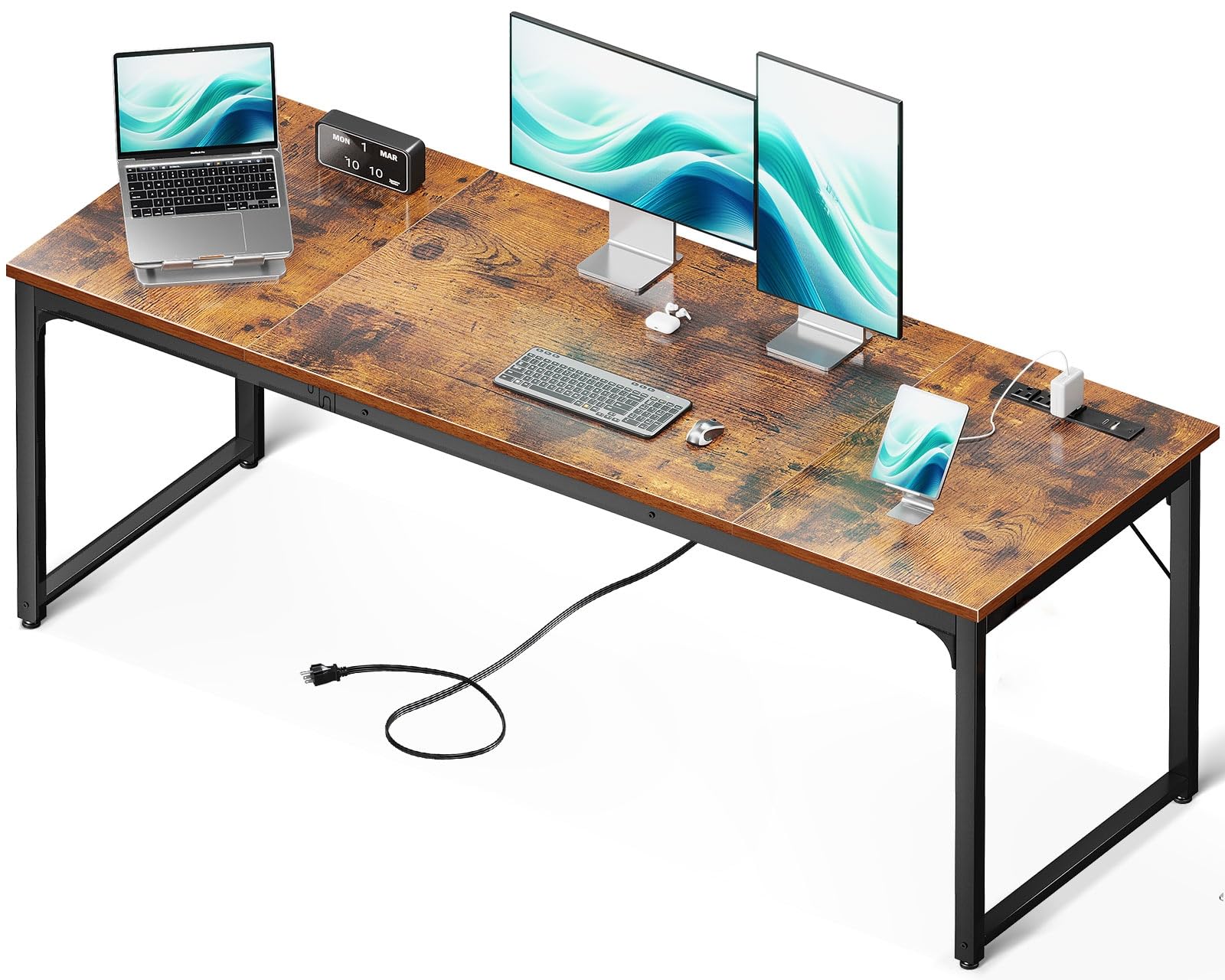 Coleshome Large Computer Desk with Built-In USB Ports