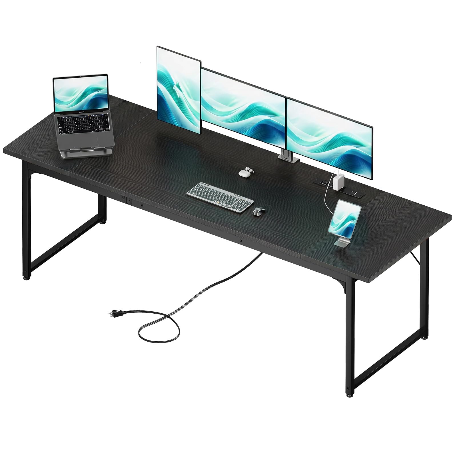 Coleshome Large Computer Desk with Built-In USB Ports