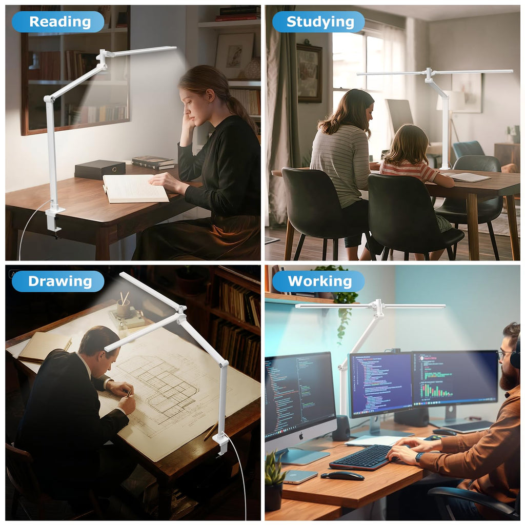Airlonv 17-Inch LED Clamp Desk Lamp with Stepless Dimming